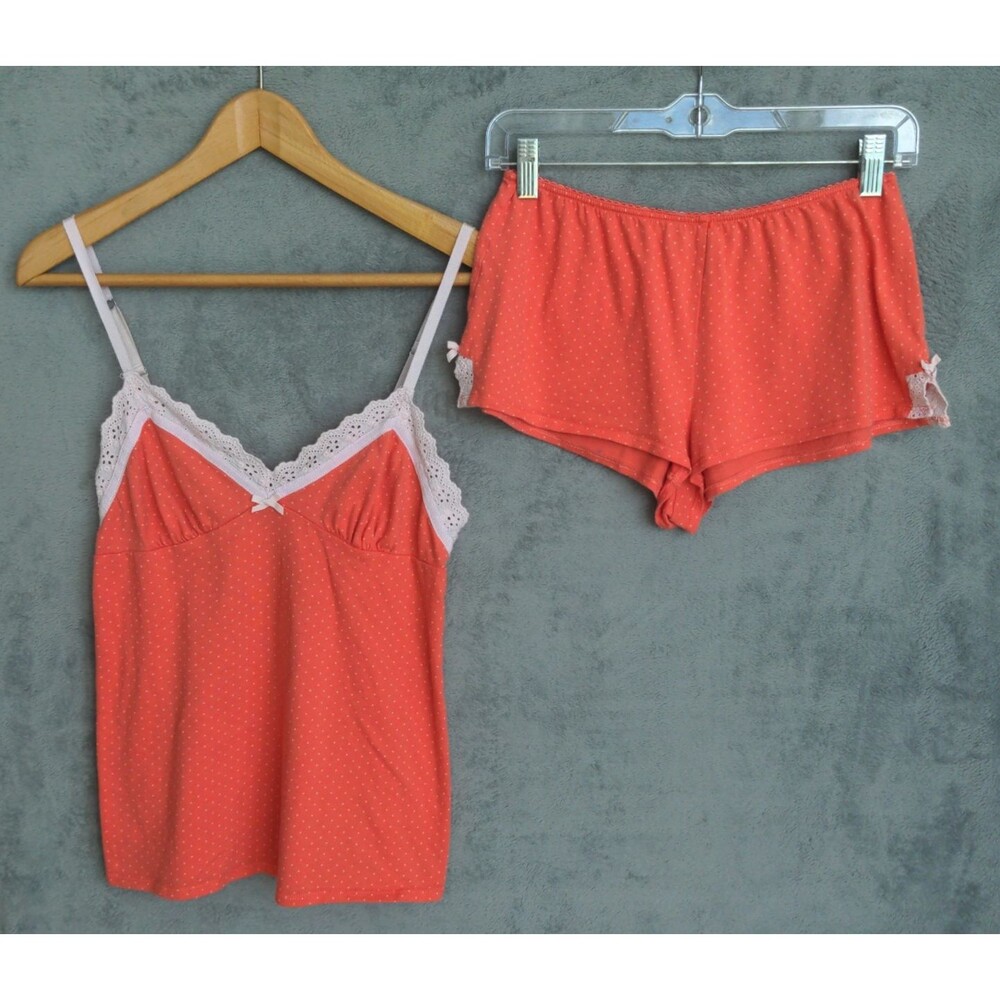 Victoria’s Secret Cami & Shorts PJ Set Size S Coral 100% Cotton Soft Polka Dots